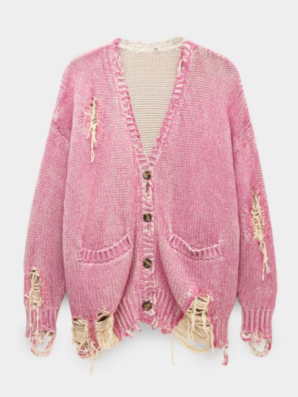 R13 NWOT Pink Jumbo Distressed Cardigan M